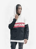 Cotton pullover parka jacket 3 tone black red cream embroidered cargo pocket by profound aesthetic
