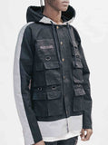 Close up detail shot of 3M Reflective Stripe Multi-Cargo Jacket in Black