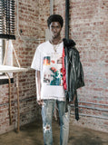 White cotton t shirt with printed baptized by fire graphic tee by profound aesthetic
