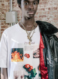 White cotton t shirt with printed baptized by fire graphic tee by profound aesthetic