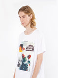 White cotton t shirt with printed baptized by fire graphic tee by profound aesthetic