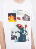 White cotton t shirt with printed baptized by fire graphic tee by profound aesthetic
