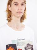 White cotton t shirt with printed baptized by fire graphic tee by profound aesthetic