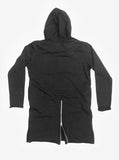 Flat back image of Elongated Hooded Pullover Trench in Black
