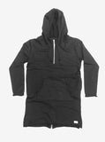 Front flat image of Elongated Hooded Pullover Trench in Black