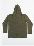 Back view of Double Layer Reversed French Terry Hoodie in Dark Olive
