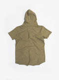 Flat back image of Reversed French Terry Pullover Raw-Cut Hoodie in Light Olive
