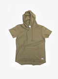 Flat front image of Reversed French Terry Pullover Raw-Cut Hoodie in Light Olive