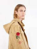 Vintage Tan embroidered polysuede belted eagle field jacket by profound aesthetic