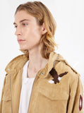 Vintage Tan embroidered polysuede belted eagle field jacket by profound aesthetic