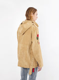 Vintage Tan embroidered polysuede belted eagle field jacket by profound aesthetic