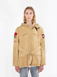 Vintage Tan embroidered polysuede belted eagle field jacket by profound aesthetic