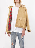 Vintage Tan embroidered polysuede belted eagle field jacket by profound aesthetic