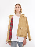 Vintage Tan embroidered polysuede belted eagle field jacket by profound aesthetic