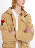 Vintage Tan embroidered polysuede belted eagle field jacket by profound aesthetic