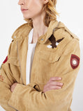 Vintage Tan embroidered polysuede belted eagle field jacket by profound aesthetic