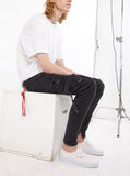 Faded black wash d ring cargo pocket skinny fit denim jeans by profound aesthetic