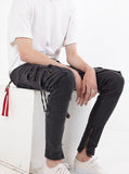 Faded black wash d ring cargo pocket skinny fit denim jeans by profound aesthetic