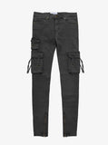 Faded black wash d ring cargo pocket skinny fit denim jeans by profound aesthetic