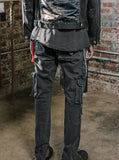 Faded black wash d ring cargo pocket skinny fit denim jeans by profound aesthetic