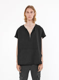Black cotton cut off kangaroo sweatshirt tee raglan raw cut sleeves by profound aesthetic