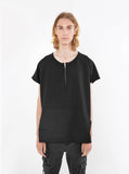 Black cotton cut off kangaroo sweatshirt tee raglan raw cut sleeves by profound aesthetic