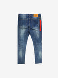 Dark Blue washed distressed destroyed cropped skinny fit denim jeans by profound aesthetic