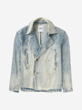 Denim Pea Coat in Light Sand Wash