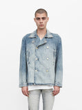 Denim Pea Coat in Light Sand Wash