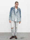 Denim Pea Coat in Light Sand Wash