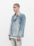Denim Pea Coat in Light Sand Wash