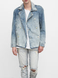 Denim Pea Coat in Light Sand Wash