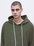 Double Layer Reversed French Terry Hoodie in Dark Olive