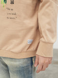 Dripping Hibiscus Calligraphy Printed Graphic Long Sleeve Crewneck Tee in Light Camel