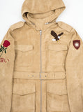 Vintage Tan embroidered polysuede belted eagle field jacket by profound aesthetic