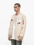 nylon light cream aeronautics flight jacket with cotton printed patchwork by profound aesthetic