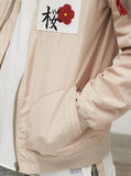 nylon light cream aeronautics flight jacket with cotton printed patchwork by profound aesthetic
