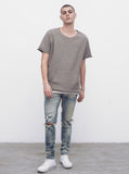 Reversed French Terry Pullover Raw-Cut Sweatshirt in Gravel