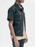 Side angle view of Half-Sleeve Denim Jacket