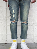 Vintage washed distressed destroyed cropped skinny fit denim jeans by profound aesthetic