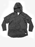 Flat front image of Linen Double-Layer Hooded Pullover in Black