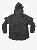 Flat back view of Linen Double-Layer Hooded Pullover in Black