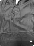 Close-up front detail shot of Linen Double-Layer Hooded Pullover in Black