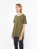 Basic Raw cut cotton olive army short sleeve elongated tee by profound aesthetic