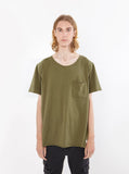 Basic Raw cut cotton olive army short sleeve elongated tee by profound aesthetic