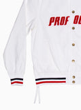 Side details of NY SoHo Baseball Jacket in Off-White