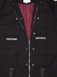 Maroon lining of Cargo Belt Graphic Jacket in Black