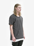 Side angle view of Reversed French Terry Pullover Raw-Cut Sweatshirt in Gunmetal on model