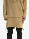 Bottom details of Elongated Hooded Pullover Trench in Khaki featuring elongated silhouette