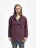 Front view image of French Terry Anorak Pullover in Dark Oxblood on model